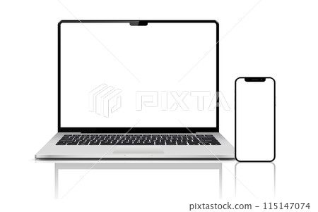 Laptop computer and mobile phone mockups isolated on white background Laptop computer and mobile phone mockups isolated on white background 115147074