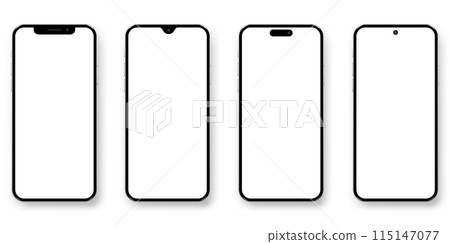 Realistic mobile phones mockup with blank screen isolated on white background. 115147077
