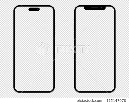 Two mobile phone frame with transparent screen isolated on transparent background Two mobile phone frame with transparent screen isolated on transparent background 115147078
