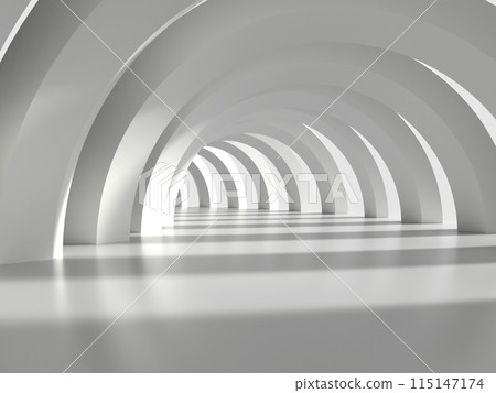 3D illustration of a white archway with light streaming in 3D illustration of a white archway with light streaming in 115147174