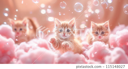 Fluffy clouds, soap bubbles and cute kittens 115148027