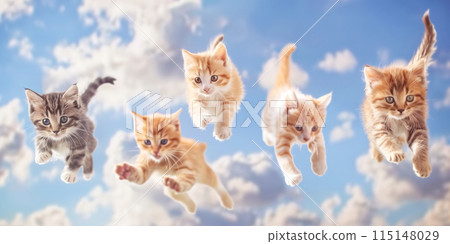 可愛的小貓在藍天上漂浮 可愛的小貓在藍天上漂浮 115148029