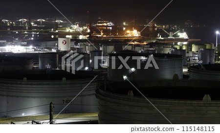 A night view from the observation deck of Ohata Kaizuka Park in Iwaki, Fukushima Prefecture, showing the tanks and the industrial area around Onahama Port. A night view from the observation deck of Ohata Kaizuka Park in Iwaki, Fukushima Prefecture, showing the tanks and the industrial area around Onahama Port. 115148115