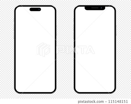 Realistic smartphone mockup. Two black mobile device with blank screen isolated on transparent background. Realistic smartphone mockup. Two black mobile device with blank screen isolated on transparent background. 115148151