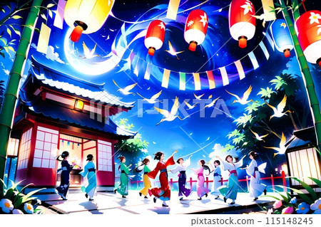 Dancing with White Egrets at the Festive Tanabata Festival 115148245