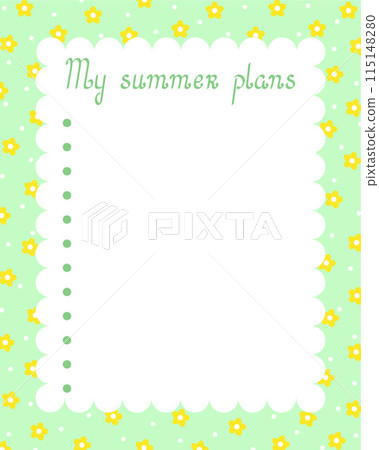 Blank printable My Summer Plan template for seasonal planning with floral summer decoration, simple vector illustration for bullet journal, green rectangular frame with flower printable personal diary 115148280