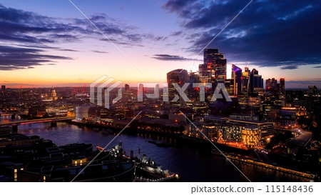 City of London after sunset - aerial view - UK drone photography City of London after sunset - aerial view - UK drone photography 115148436