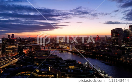 City of London after sunset - aerial view - UK drone photography 115148444