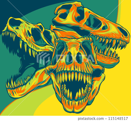 vector illustration of set of skulls of dinosaur 115148517
