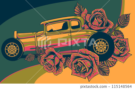 vector illustration of hot rod car with roses vector illustration of hot rod car with roses 115148564