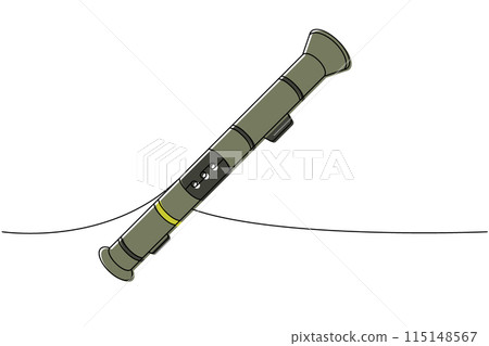 Anti-tank grenade launcher one line colored continuous drawing. Various modern weapons continuous one line illustration. Vector linear illustration. 115148567