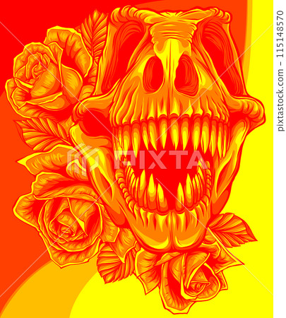 Tyrannosaurus Skull with roses Vector illustration design 115148570