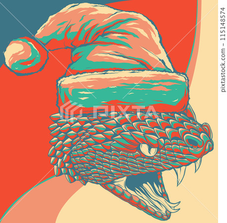 vector illustration of snake head with santa claus hat vector illustration of snake head with santa claus hat 115148574