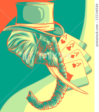 vector illustration of elephant with cylinder hat 115148584