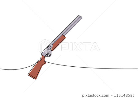Shotgun, hunter carbine one line colored continuous drawing. Various modern weapons continuous one line illustration. Vector linear illustration. 115148585