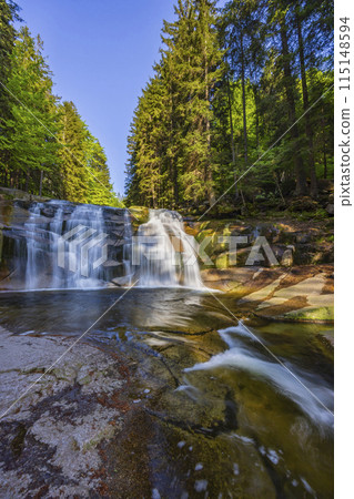 Waterfall Mumlava near Harachov, Giant Mountains (Krkonose), Eastern Bohemia, Czech Republic 115148594