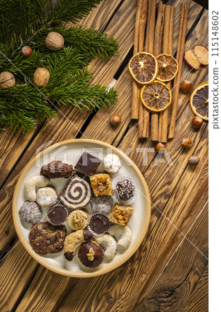 Various types of typical Czech christmas cookies 115148602