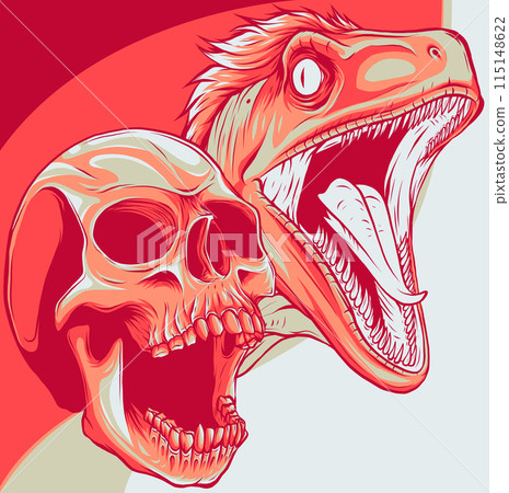 vector illustration of Velociraptor head with human skull vector illustration of Velociraptor head with human skull 115148622