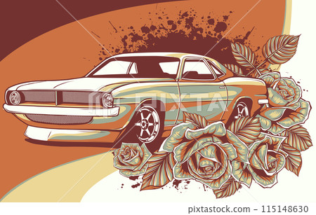 vector illustration of muscle car with roses flower vector illustration of muscle car with roses flower 115148630