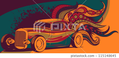 vector illustration of Classic Custom Rod Car 115148645