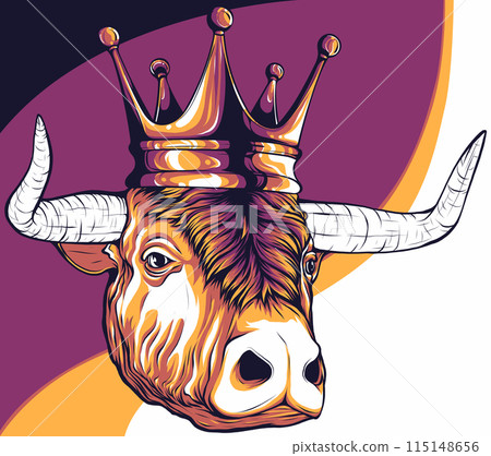 vector Illustration of a head of a bull with a crown 115148656