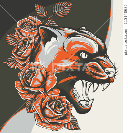 vector illustration of puma head with roses vector illustration of puma head with roses 115148683