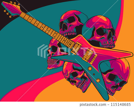 Vector illustration of guitar with skulls on white background Vector illustration of guitar with skulls on white background 115148685