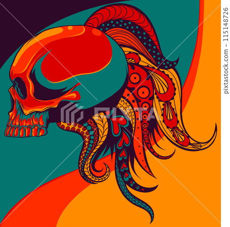 cowgirl woman wearing cowboy hat and with wild mustang horse head vector 115148726