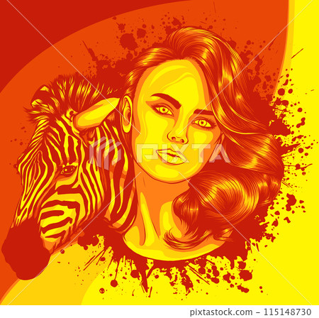 vector illustration of girl and zebra head 115148730