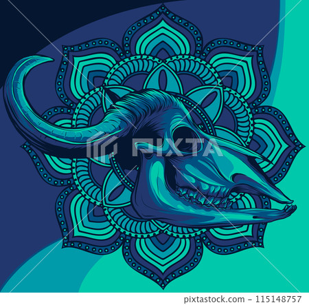 vector illustration of bull skull with mandala decoration 115148757