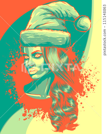 vector illustration of woman in makeup skull with christmas hat 115148863
