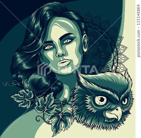 vector illustration of Woman with owl head 115148864
