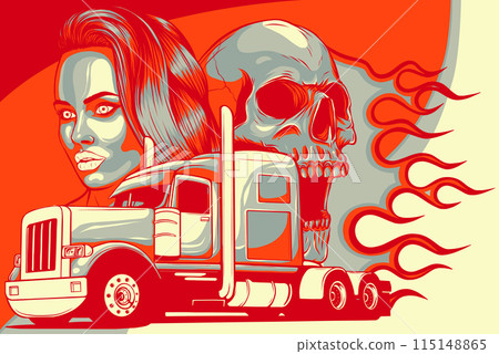 vector illustration of American Truck with woman and skulls 115148865