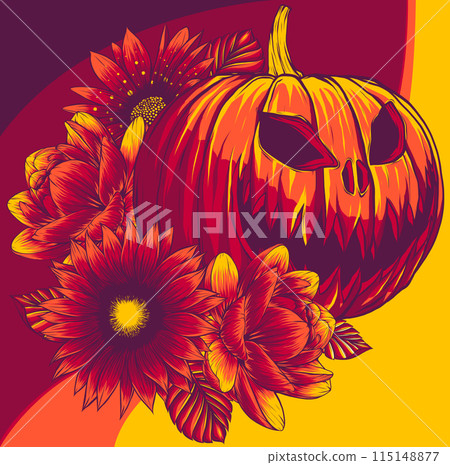 vector illustration of halloween pumpkin with flowers 115148877