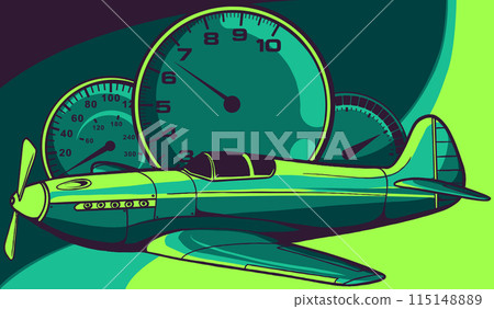 vector illustration of Retro flying fighter plane colorful concept 115148889