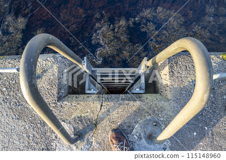 Emergency ladder into the sea at coastal harbour Emergency ladder into the sea at coastal harbour 115148960