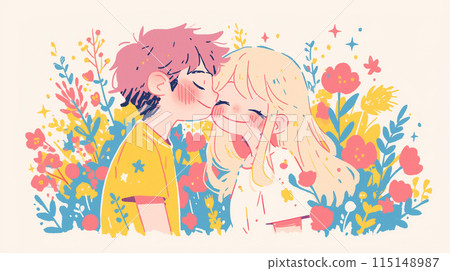 Couple kissing on the cheek / AI generated 115148987