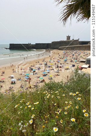 Stunning Beach Landscape in Cascais, Portugal, Enjoy the Breathtaking Sea View with People Stunning Beach Landscape in Cascais, Portugal, Enjoy the Breathtaking Sea View with People 115149487
