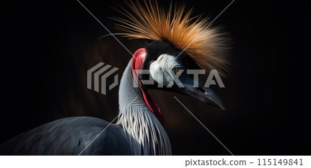 A beautiful close-up of an African crowned crane. Generative AI 115149841