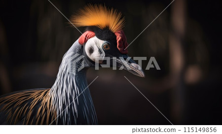 A beautiful close-up of an African crowned crane. Generative AI A beautiful close-up of an African crowned crane. Generative AI 115149856