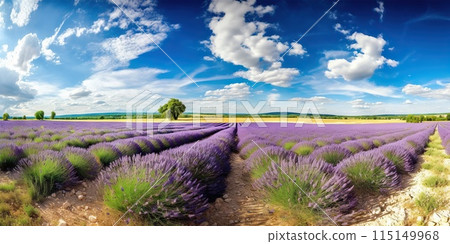 Stunning landscape with lavender field on sunny day. Generative AI 115149968