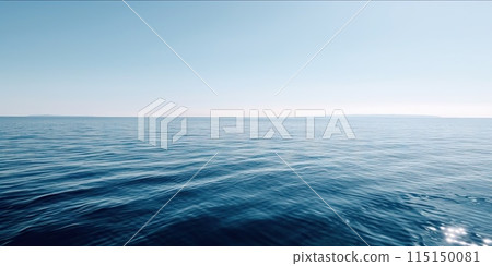 Panorama landscape of empty blue sea and sky blue background. Generative AI 115150081