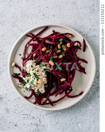 Raw beetroot noodles or beet spaghetti salad Raw beetroot noodles or beet spaghetti salad 115150212