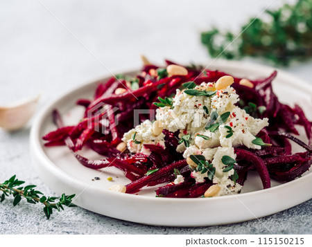 Raw beetroot noodles or beet spaghetti salad Raw beetroot noodles or beet spaghetti salad 115150215