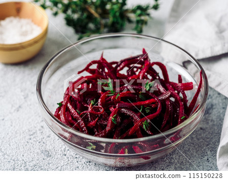 Raw beetroot noodles or beet spaghetti Raw beetroot noodles or beet spaghetti 115150228