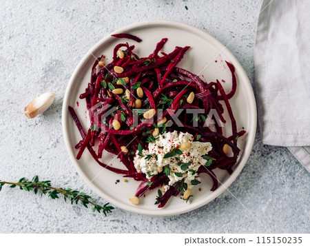Raw beetroot noodles or beet spaghetti salad Raw beetroot noodles or beet spaghetti salad 115150235