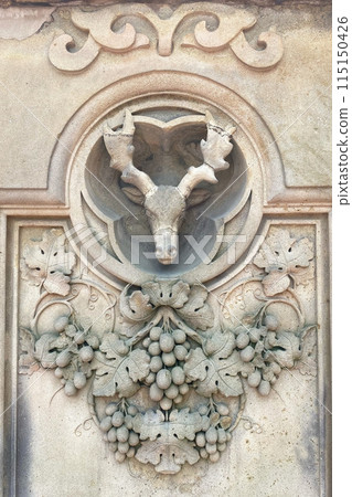 Bethesda Terrace resides within New York City's Central Park and was finished in 1867. The terrace showcases numerous carvings by sculptor Jacob Wrey Mould, portraying scenes representing the four sea 115150426