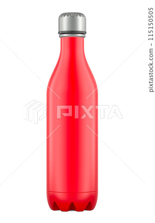 Stainless Steel Water Bottle. Double Wall Vacuum Insulated Water Bottle for Hot and Cold Drinks, 3D rendering Stainless Steel Water Bottle. Double Wall Vacuum Insulated Water Bottle for Hot and Cold Drinks, 3D rendering 115150505