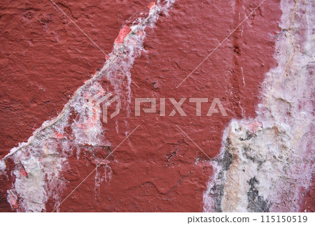 Dusty peeling paint wall background, texture of a concrete old wall with stains and cracks 115150519