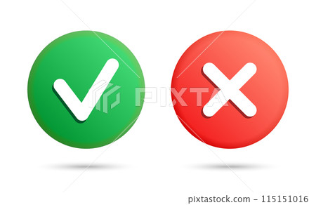 Green check mark and red cross icons on white background 115151016
